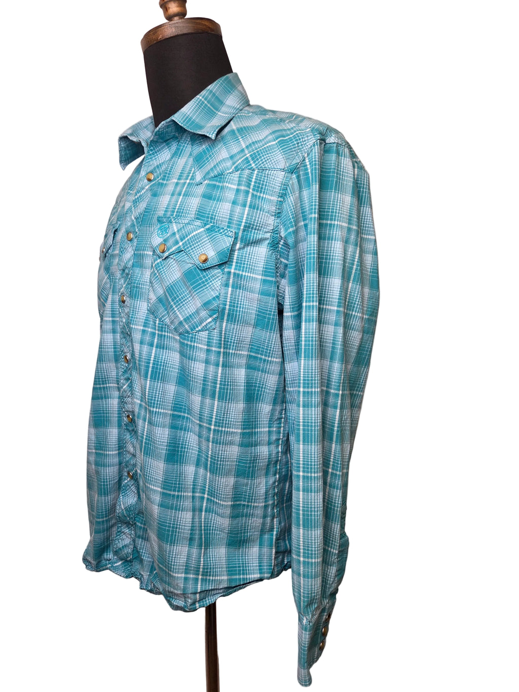 Wrangler Retro Western Shirts Men's Button Up Teal Plaid Cotton Size L