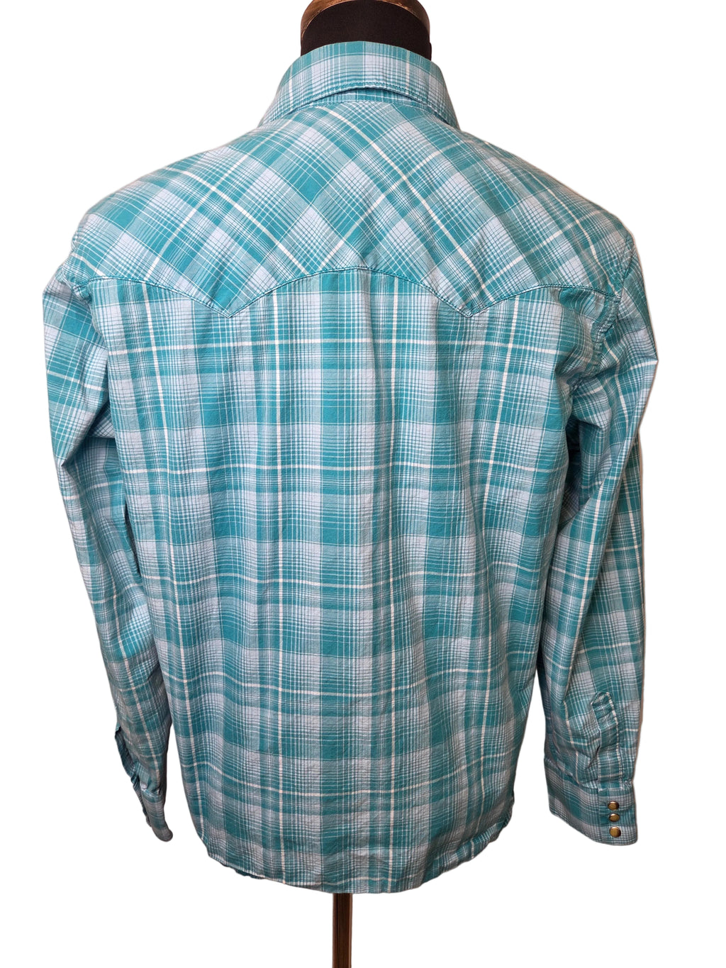 Wrangler Retro Western Shirts Men's Button Up Teal Plaid Cotton Size L