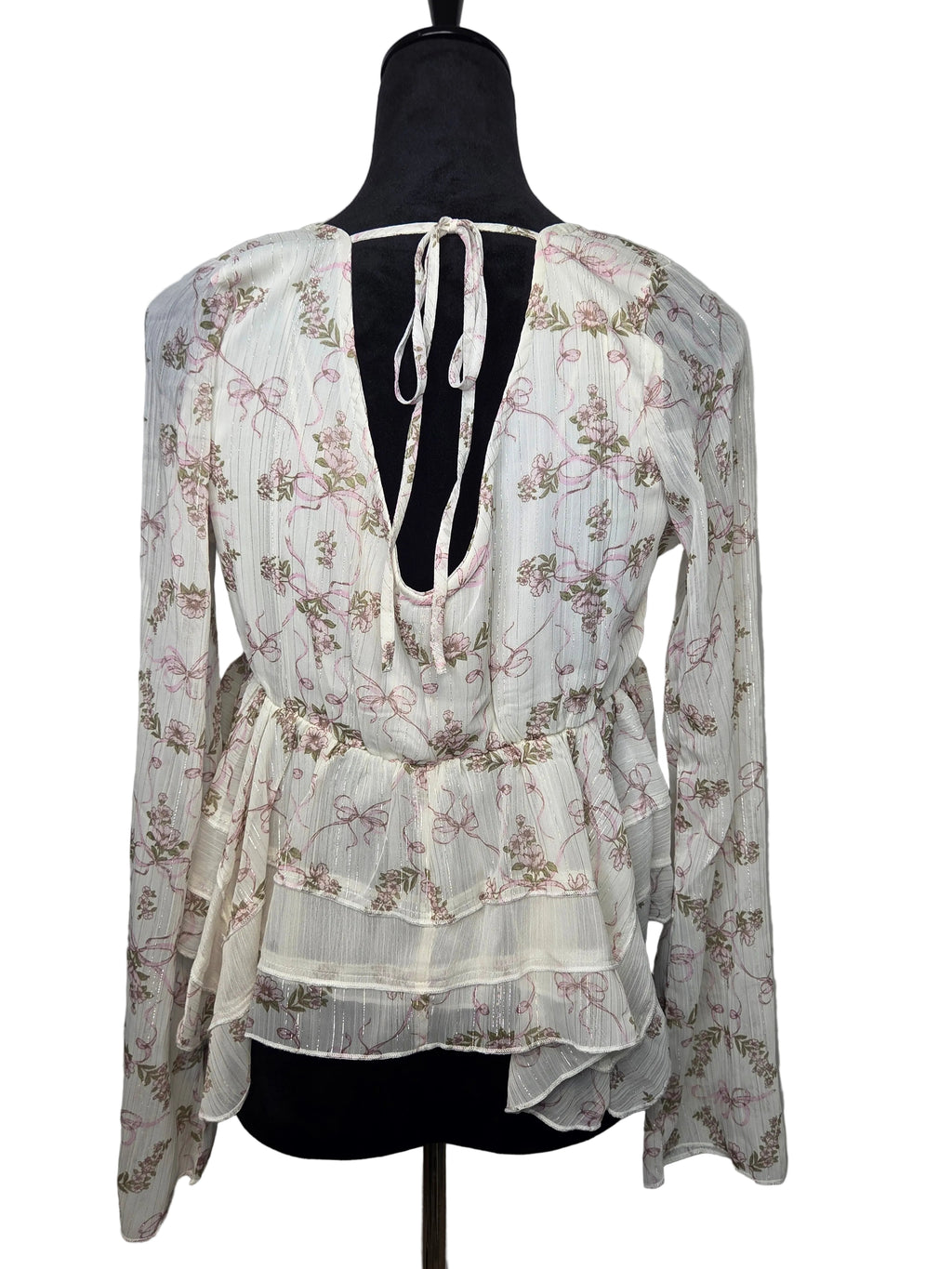 Self E Blouse Women's White Floral Metallic and Polyester Size XL