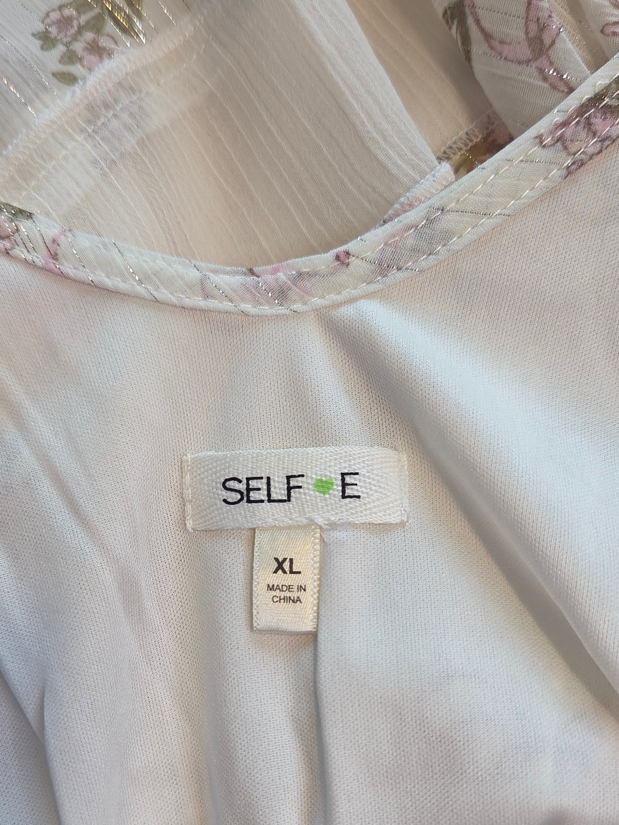 Self E Blouse Women's White Floral Metallic and Polyester Size XL