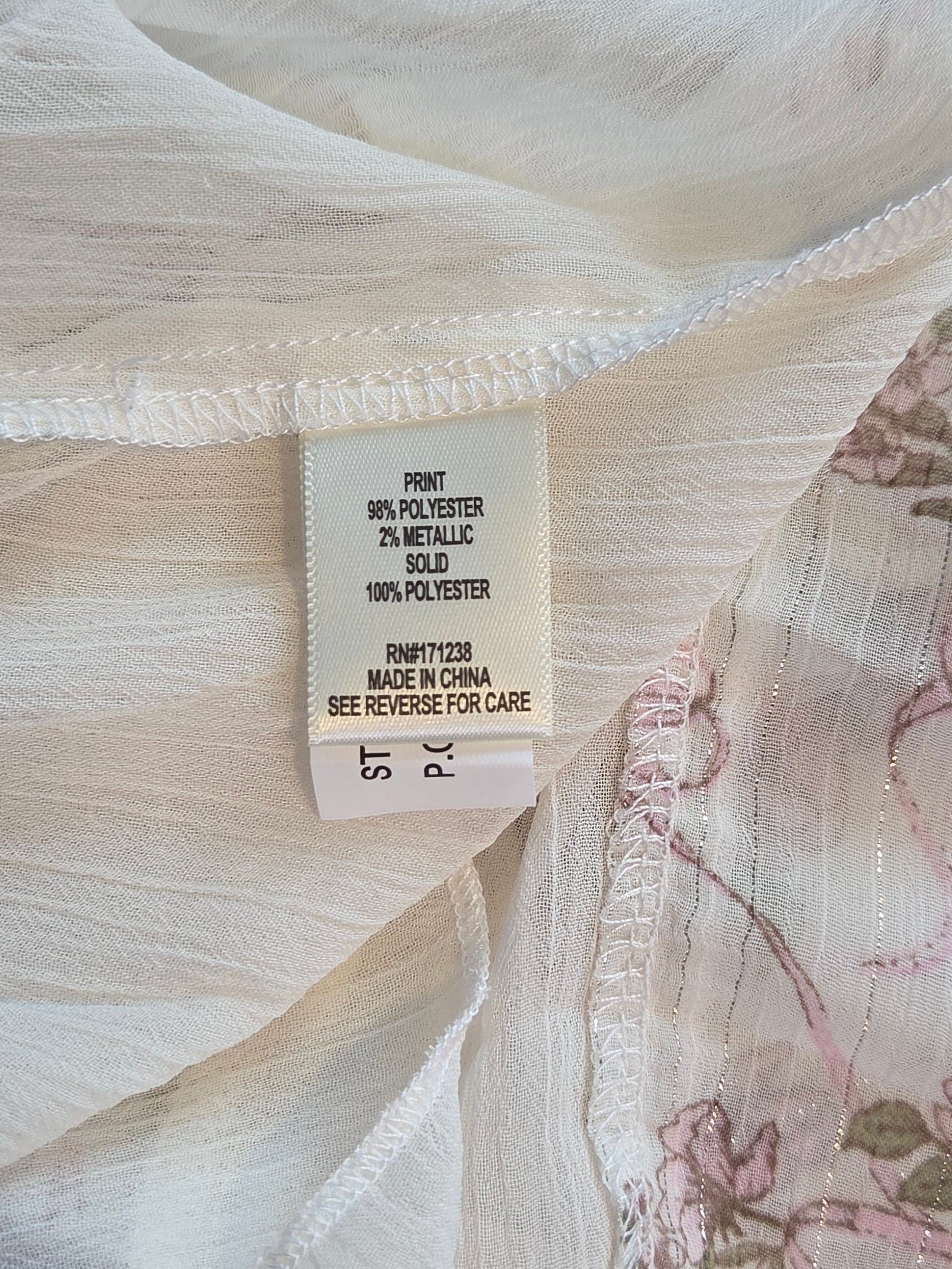 Self E Blouse Women's White Floral Metallic and Polyester Size XL