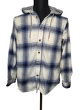 Old Navy Men's White Gray Blue Plaid Hooded Button Up Cotton Shirt Size Medium