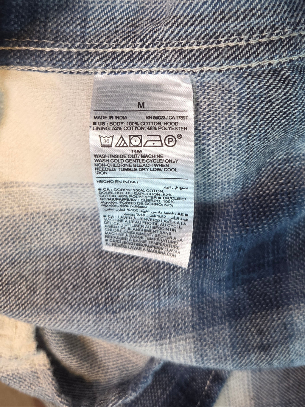 Old Navy Men's White Gray Blue Plaid Hooded Button Up Cotton Shirt Size Medium