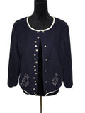 CHRISTOPHER & BANKS BLUE CARDIGAN CAT EMROIDERED POLYESTER COTTON SIZE S