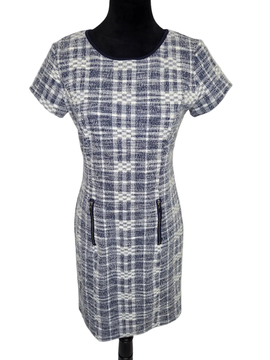 Sharagano Women's Plaid Shift Dress Tweed Texture Polyester Cotton Blend Size 4