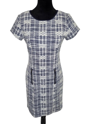 Sharagano Women's Plaid Shift Dress Tweed Texture Polyester Cotton Blend Size 4