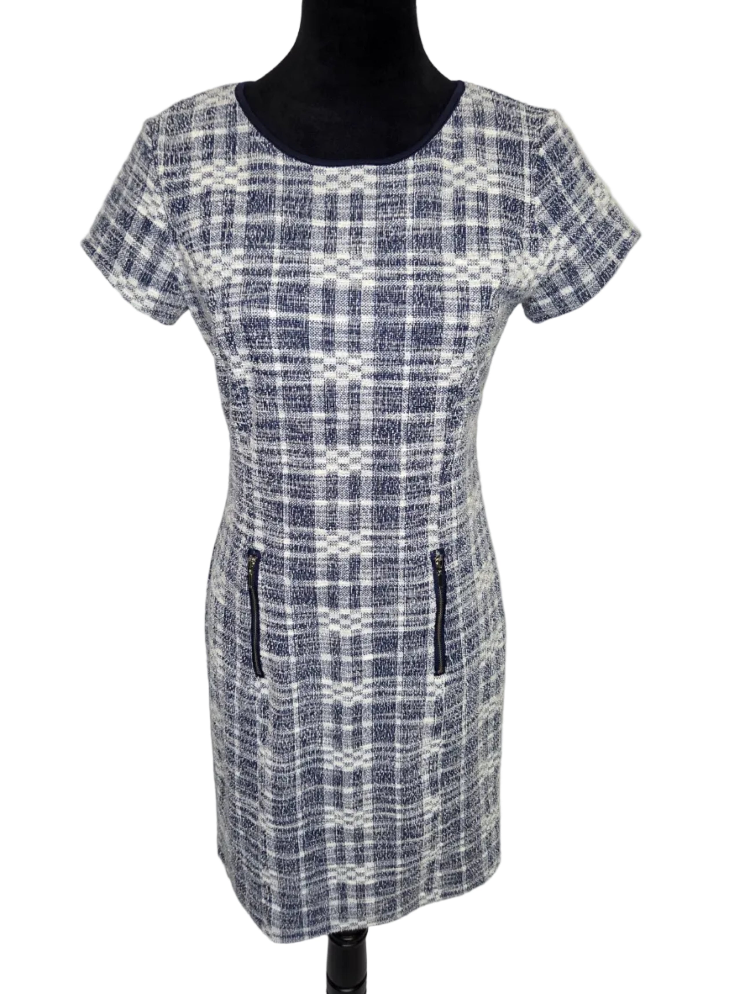 Sharagano Women's Plaid Shift Dress Tweed Texture Polyester Cotton Blend Size 4