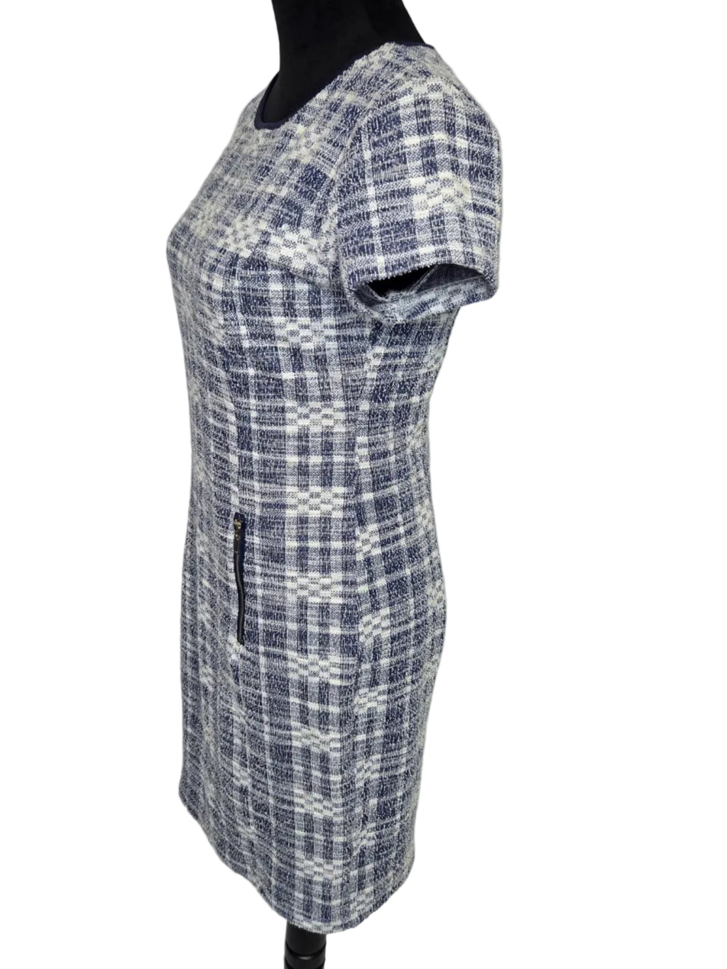 Sharagano Women's Plaid Shift Dress Tweed Texture Polyester Cotton Blend Size 4