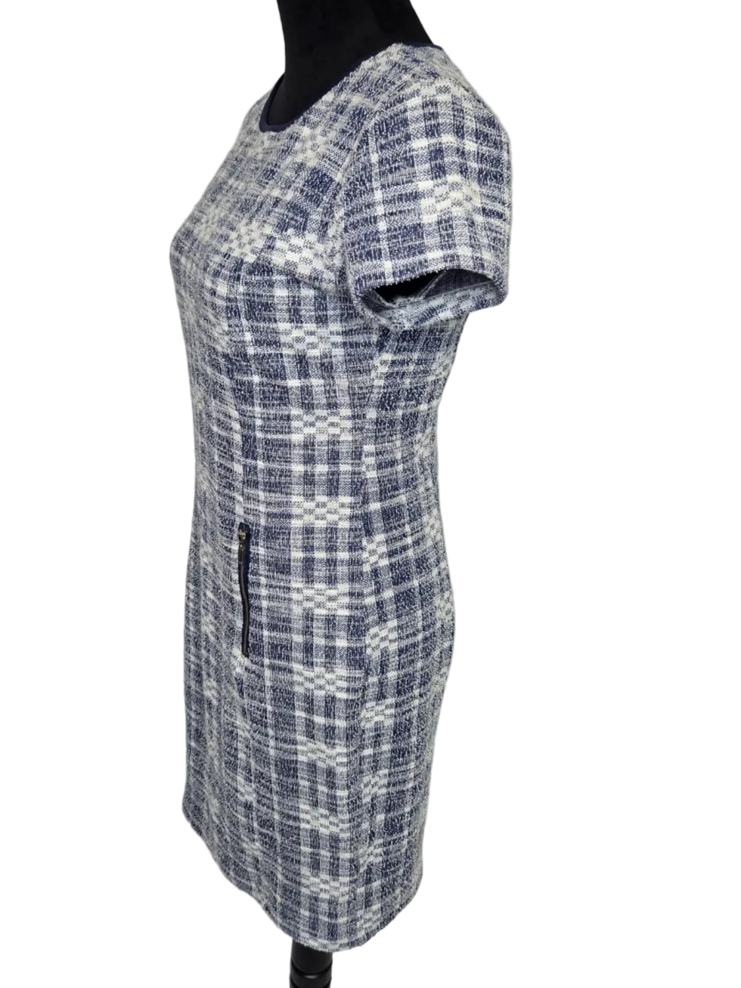 Sharagano Women's Plaid Shift Dress Tweed Texture Polyester Cotton Blend Size 4