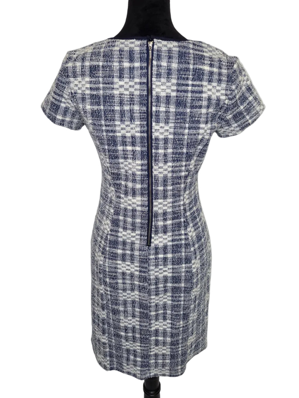 Sharagano Women's Plaid Shift Dress Tweed Texture Polyester Cotton Blend Size 4