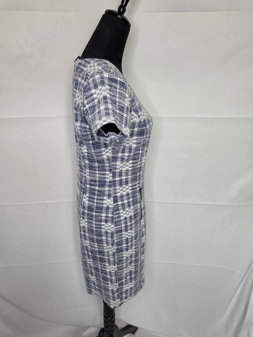Sharagano Women's Plaid Shift Dress Tweed Texture Polyester Cotton Blend Size 4