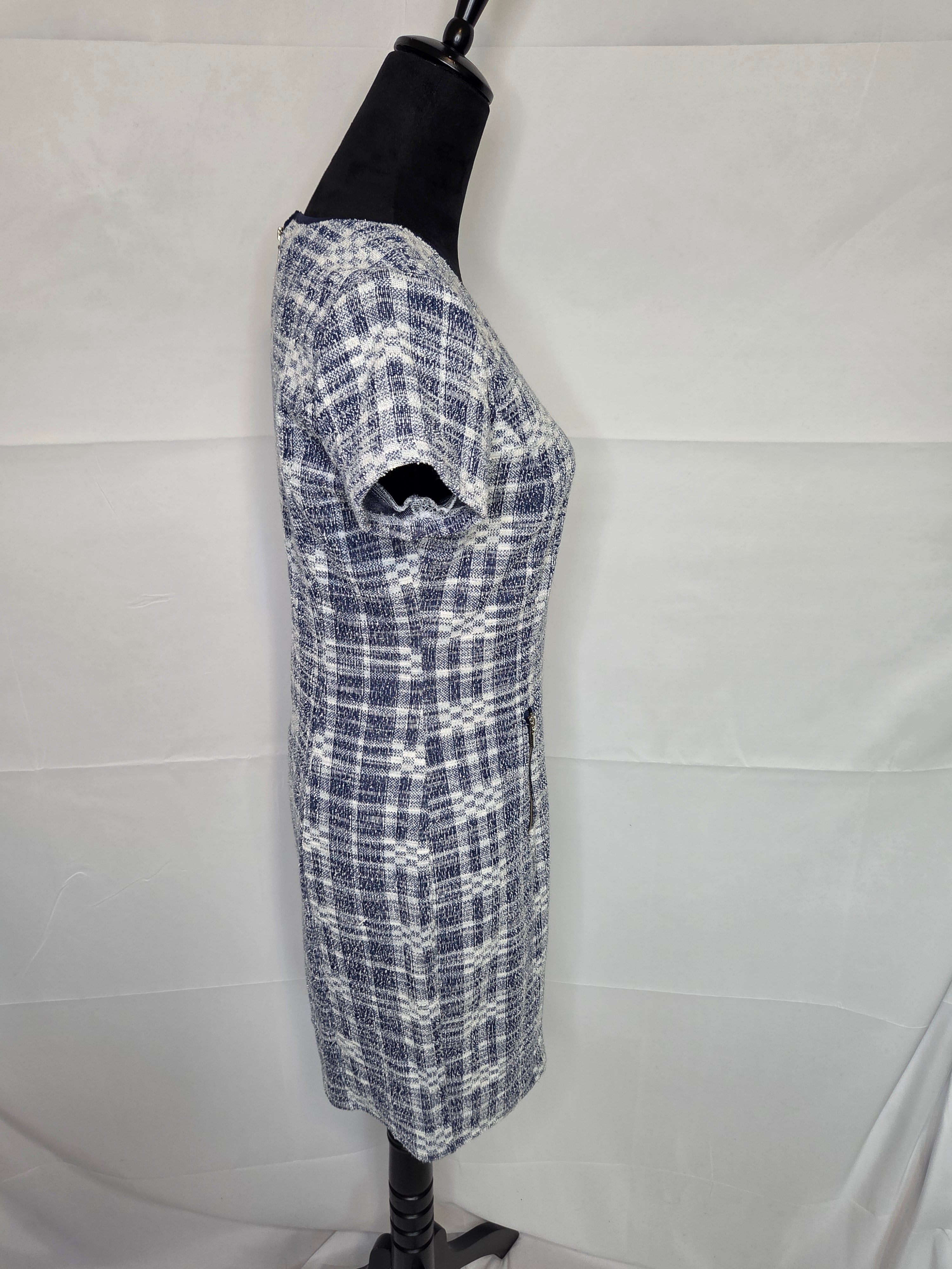 Sharagano Women's Plaid Shift Dress Tweed Texture Polyester Cotton Blend Size 4