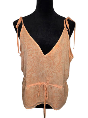 Express Women's Sleeveless Blouse Peach Print Polyester Size Large