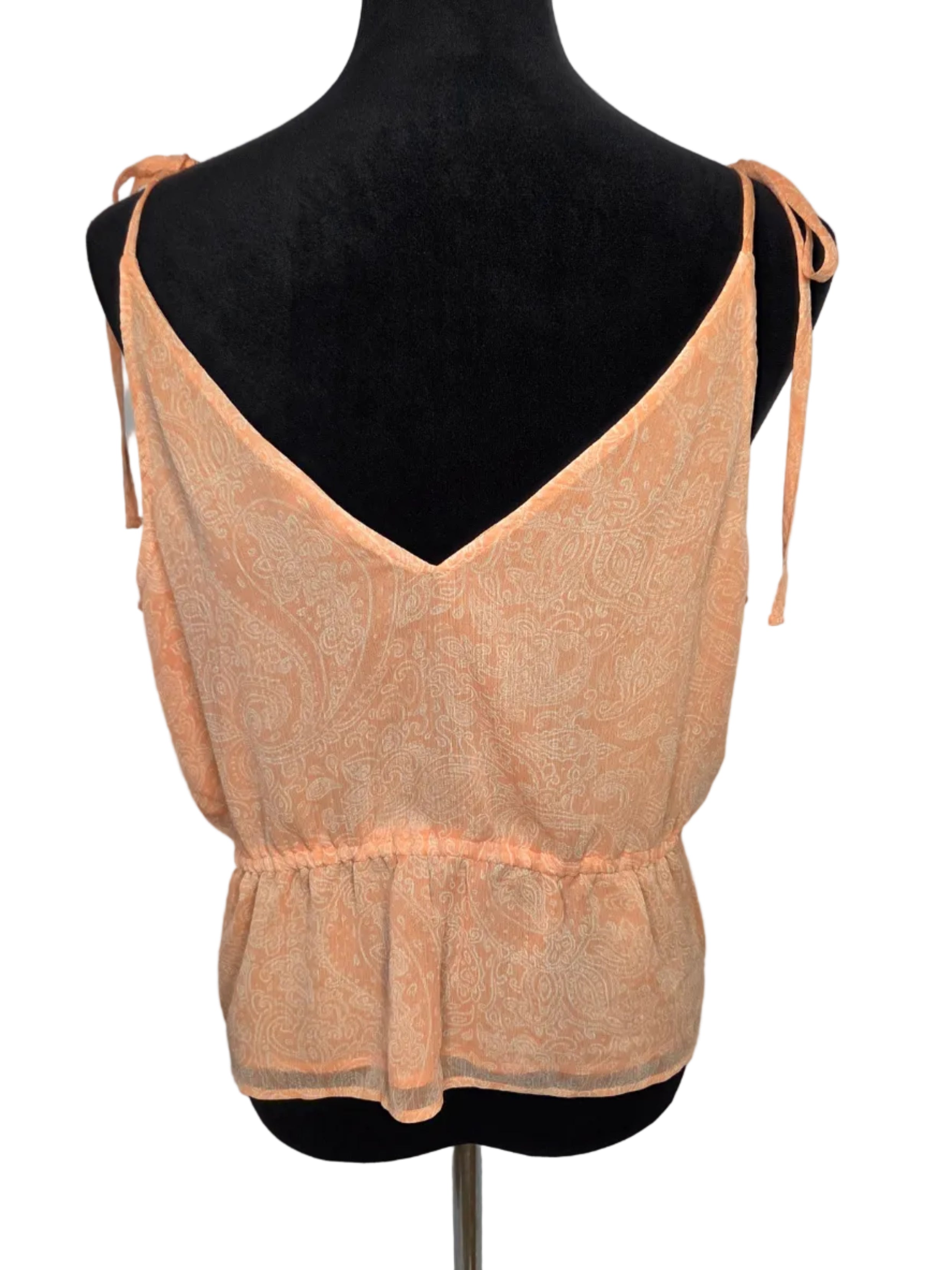 Express Women's Sleeveless Blouse Peach Print Polyester Size Large