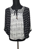 Xhilaration Women's Blouse Black White Pattern Polyester Size L