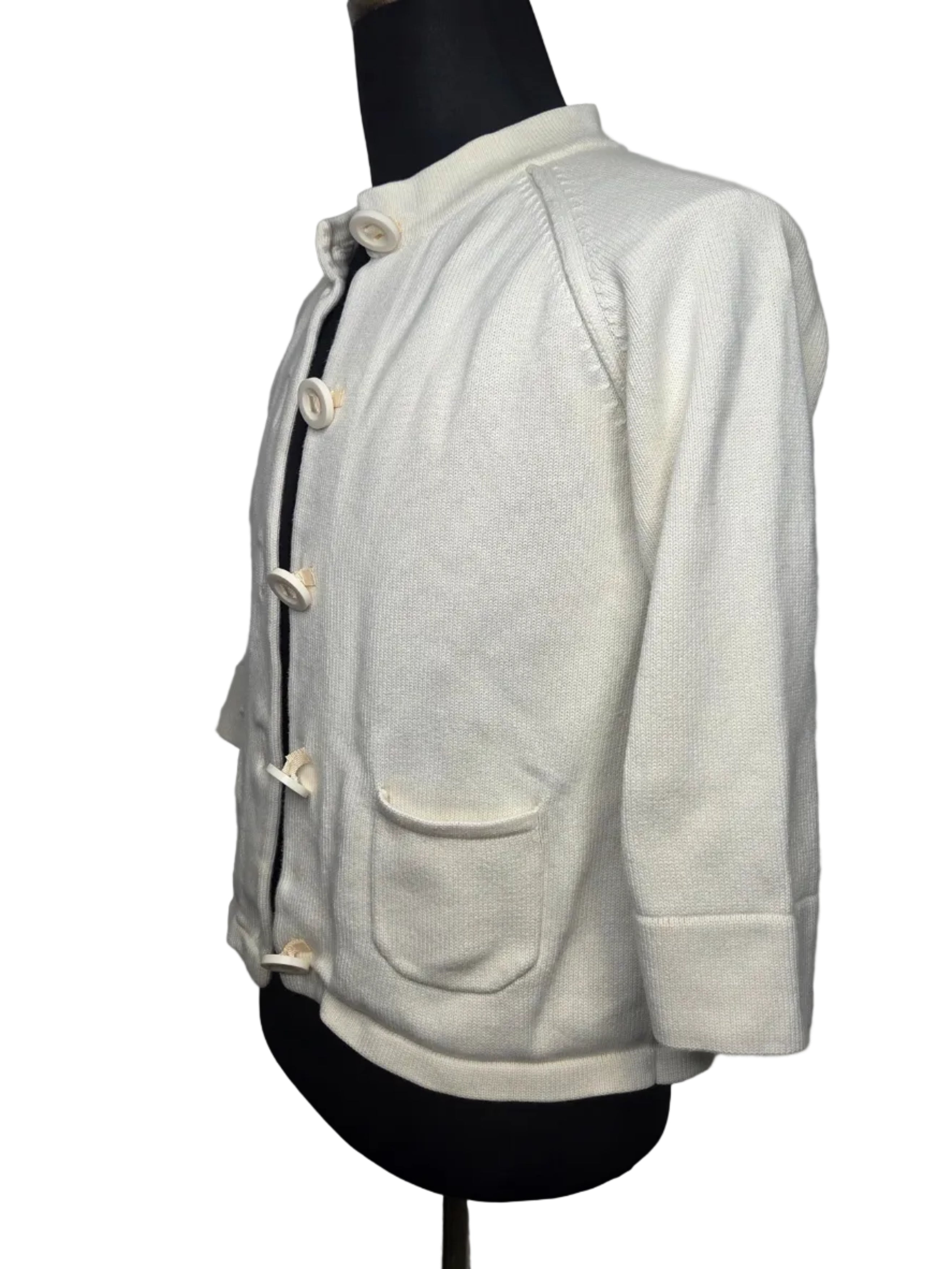 L.L.Bean Vintage Cream Cardigan Madarin Style Collar Cotton Blend Women's Size M