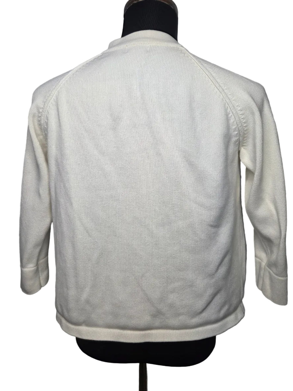 L.L.Bean Vintage Cream Cardigan Madarin Style Collar Cotton Blend Women's Size M