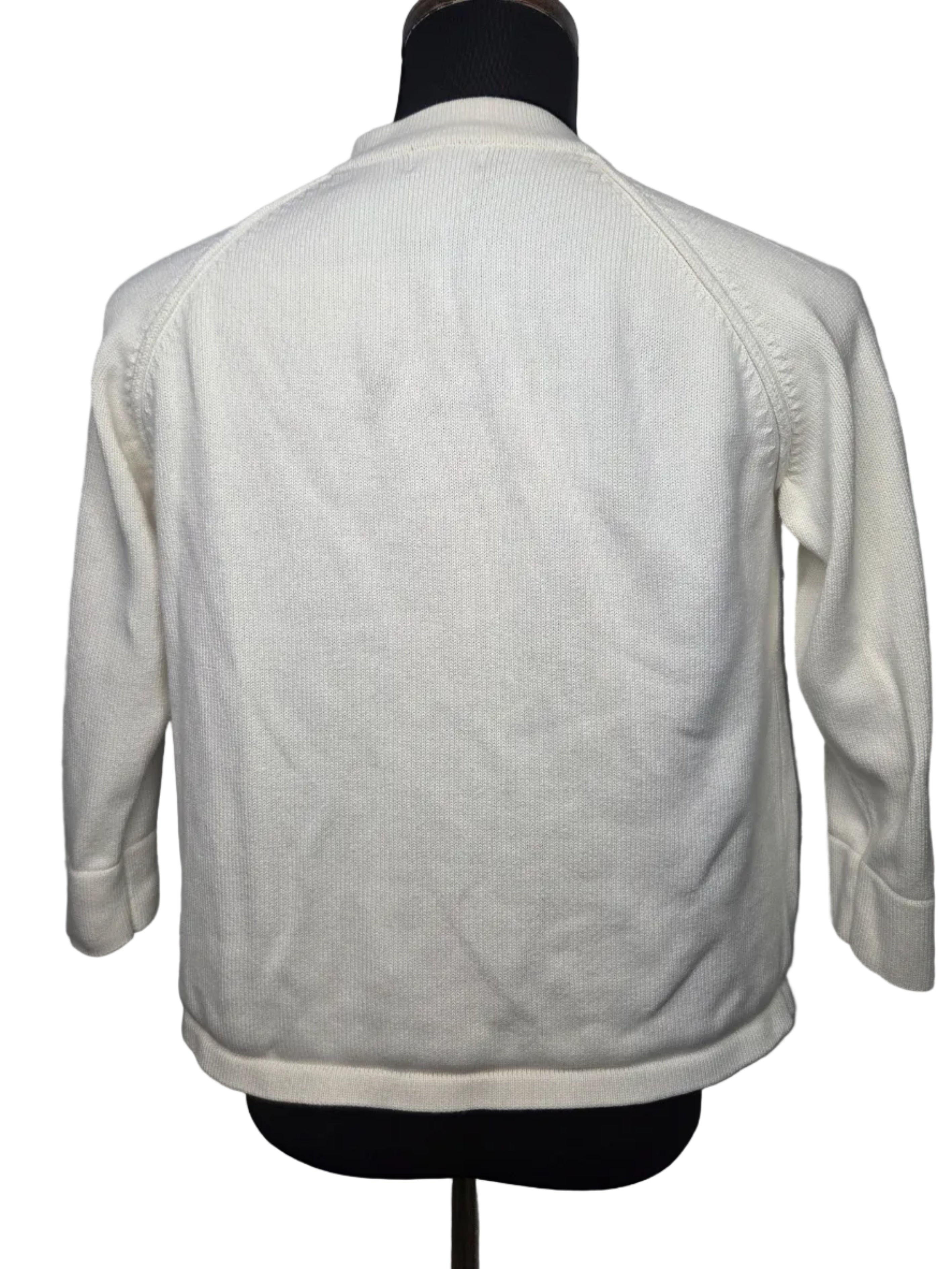 L.L.Bean Vintage Cream Cardigan Madarin Style Collar Cotton Blend Women's Size M