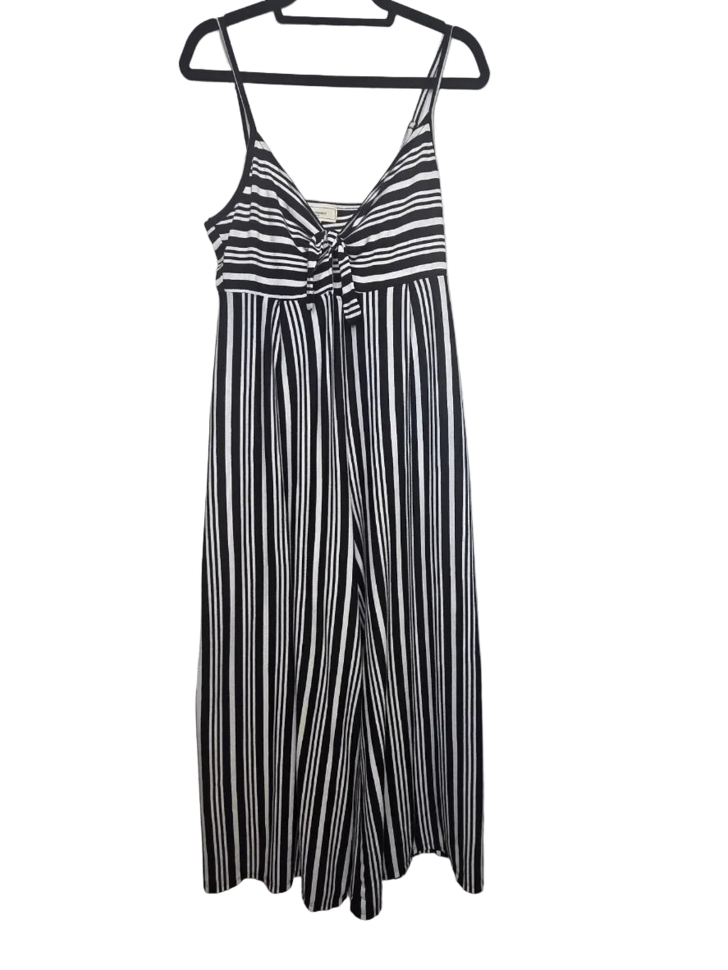 No Comment Black White Striped Jumpsuit Women's Polyester Spandex Size XL