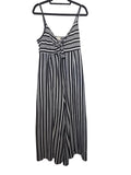 No Comment Black White Striped Jumpsuit Women's Polyester Spandex Size XL