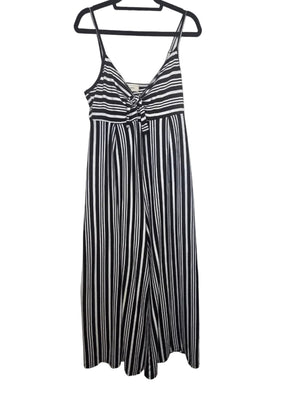 No Comment Black White Striped Jumpsuit Women's Polyester Spandex Size XL