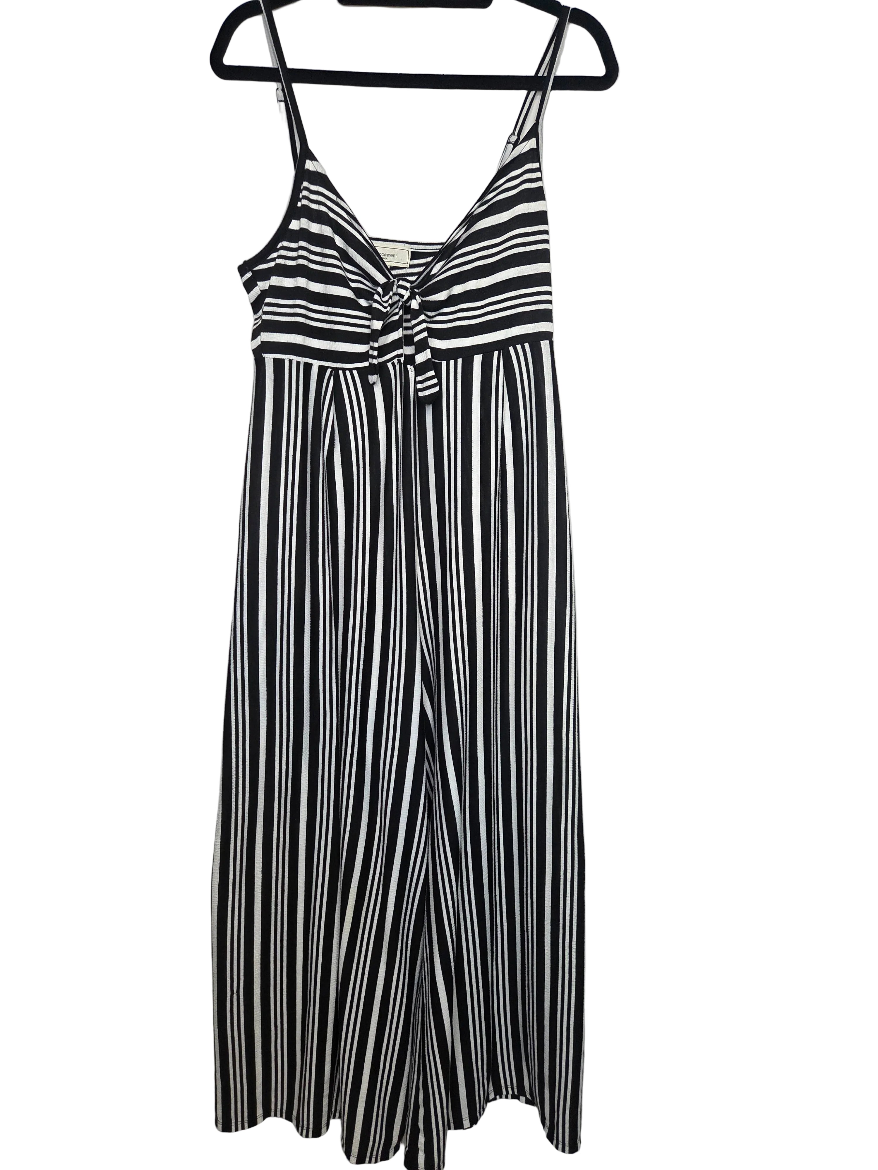 No Comment Black White Striped Jumpsuit Women's Polyester Spandex Size XL