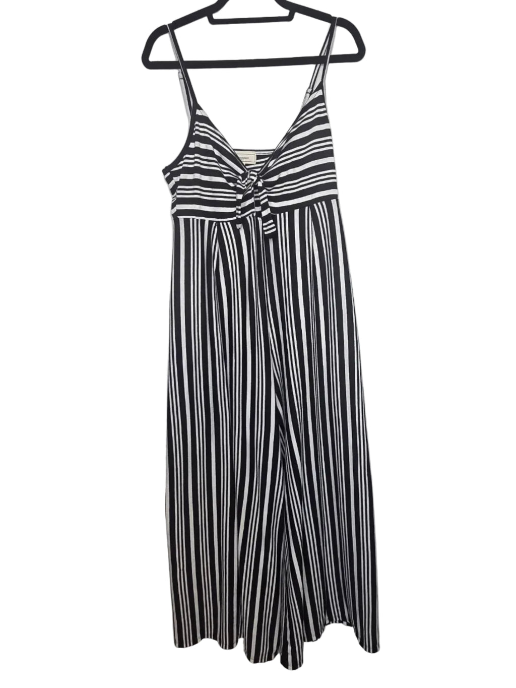 No Comment Black White Striped Jumpsuit Women's Polyester Spandex Size XL