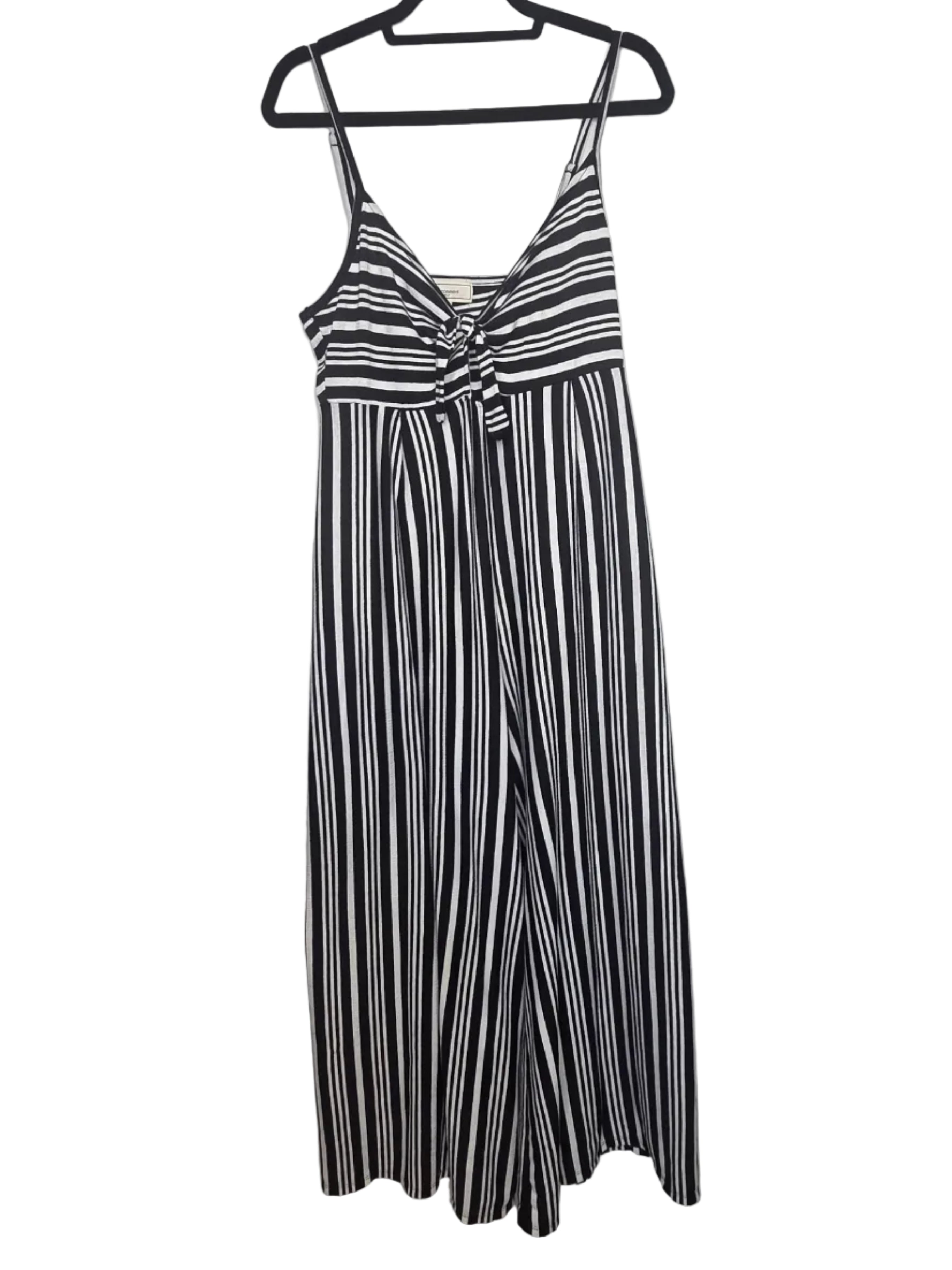 No Comment Black White Striped Jumpsuit Women's Polyester Spandex Size XL