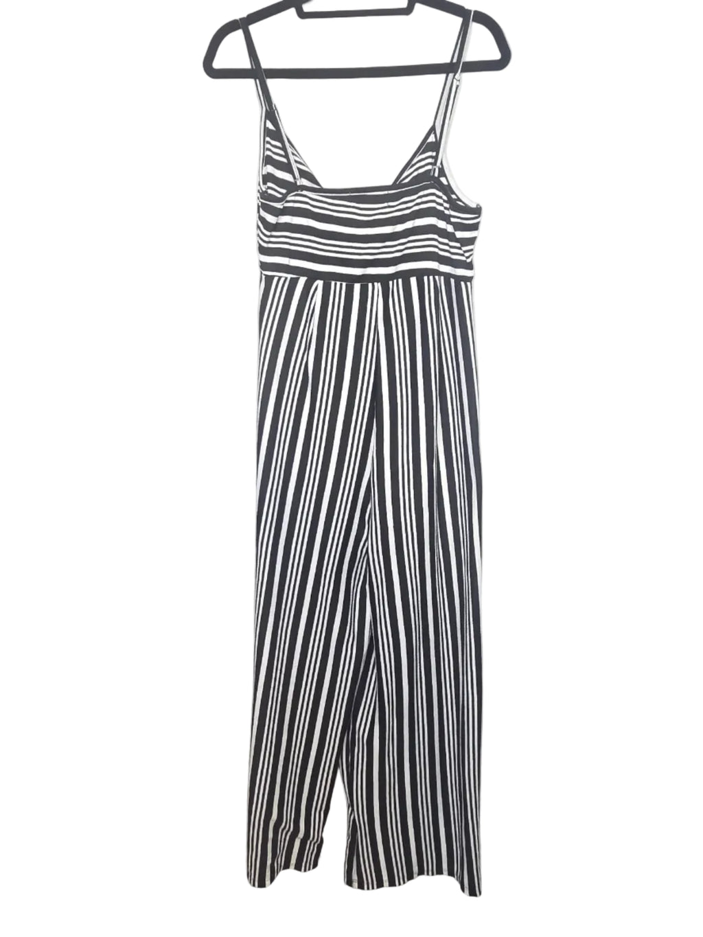No Comment Black White Striped Jumpsuit Women's Polyester Spandex Size XL