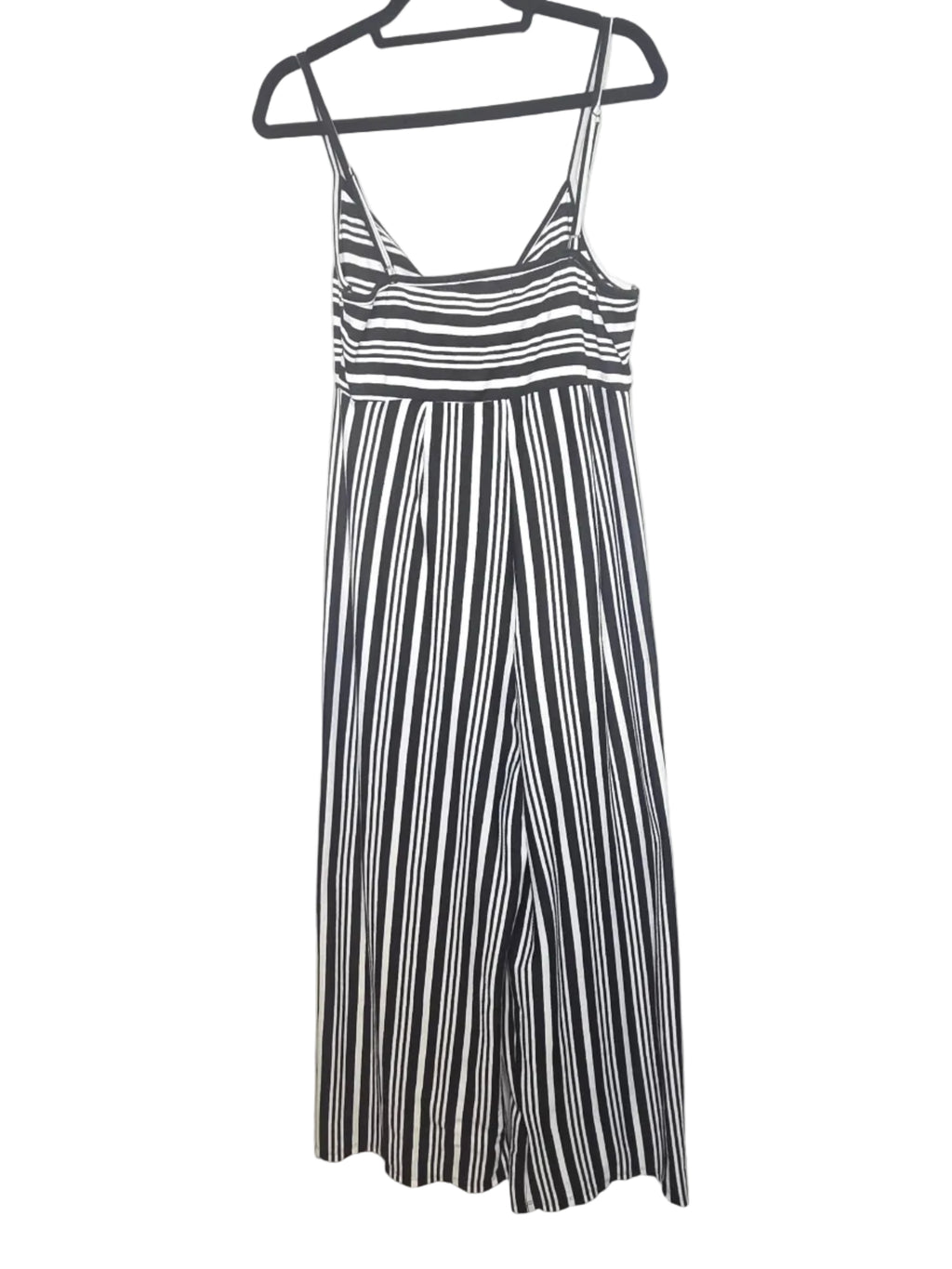 No Comment Black White Striped Jumpsuit Women's Polyester Spandex Size XL