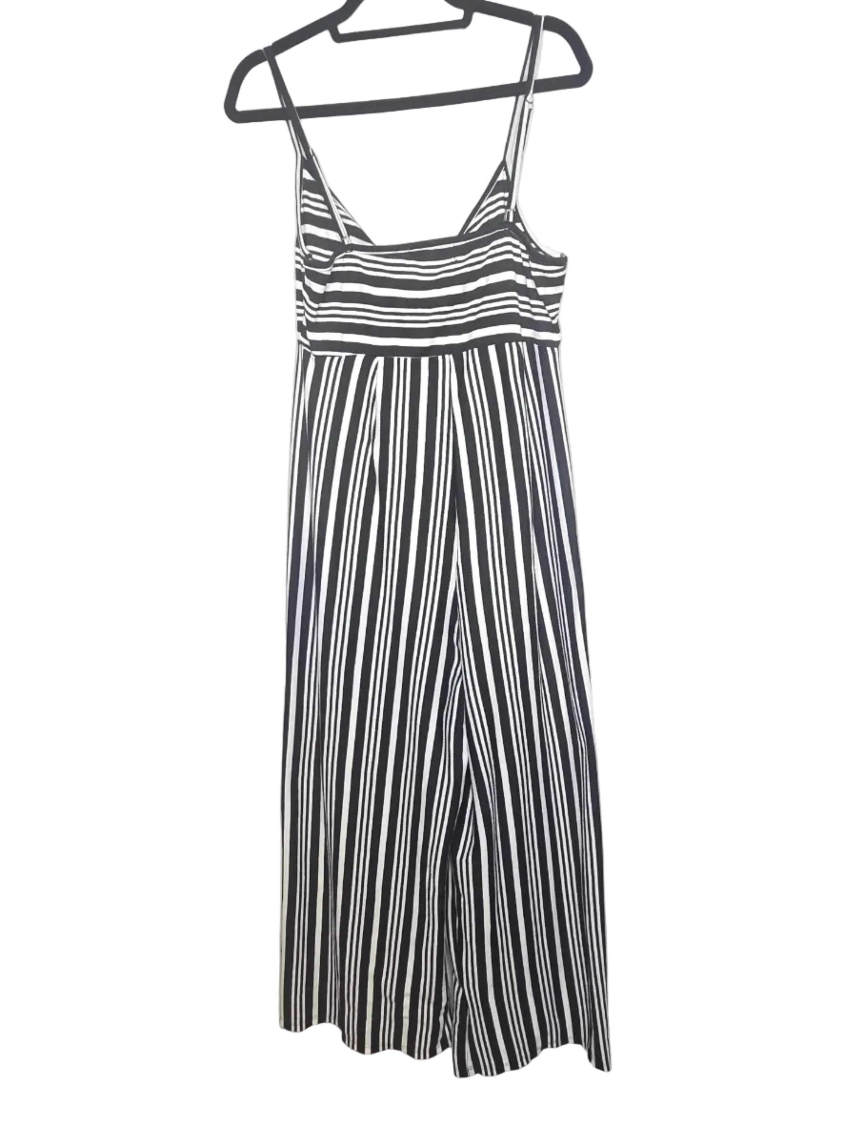 No Comment Black White Striped Jumpsuit Women's Polyester Spandex Size XL