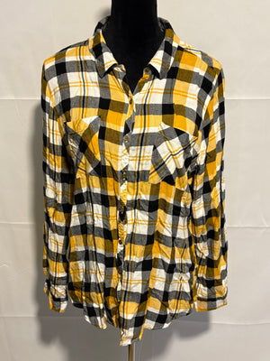 Relativity Women's Button Up Flannel Shirt Yellow Black Rayon Size XL