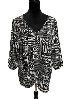 Mario Serrani Women's Blouse Black White Print Polyester Size L